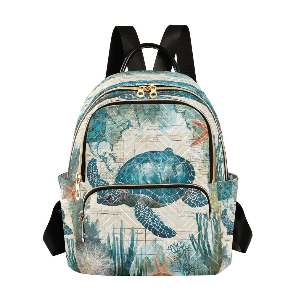 3772 Vintage Sea Turtle Mini Backpack Purse Travel Bag Lightweight Shoulder